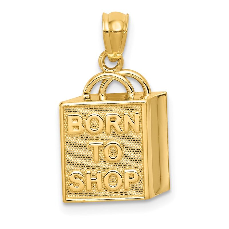 14k Yellow Gold Born To Shop Tote Bag Pendant 389$